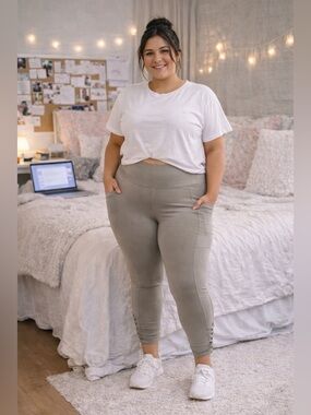 Athleta Salutation Stash Pocket II Leggings 1X | Taupe Sage High Rise Dorm Ready